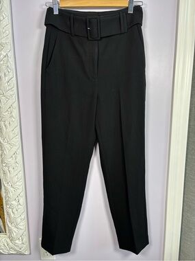 Babaton Aritzia Black High-Waist Belted Chic Day to Night Trousers Size 2